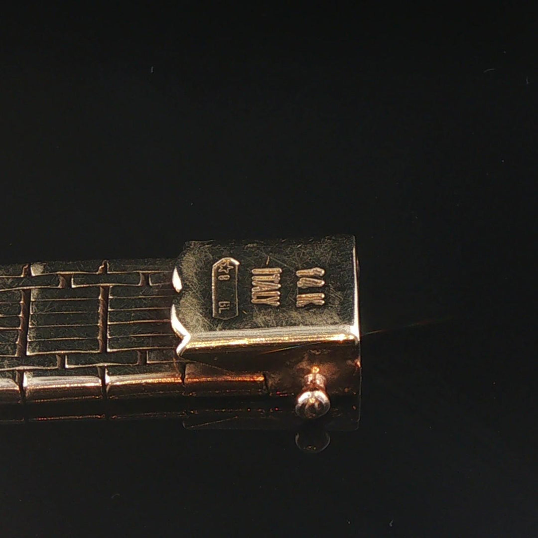 14k Yellow Gold and Diamond 25g Solid Heavy Vintage Brick Link Bracelet Italy 7"