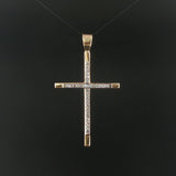 14k Yellow Gold and  0.80cttw Diamond 16.5g Solid Heavy Large Cross Pendant 2.5"