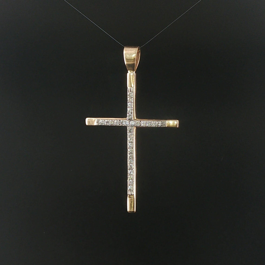14k Yellow Gold and  0.80cttw Diamond 16.5g Solid Heavy Large Cross Pendant 2.5"