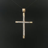 14k Yellow Gold and  0.80cttw Diamond 16.5g Solid Heavy Large Cross Pendant 2.5"