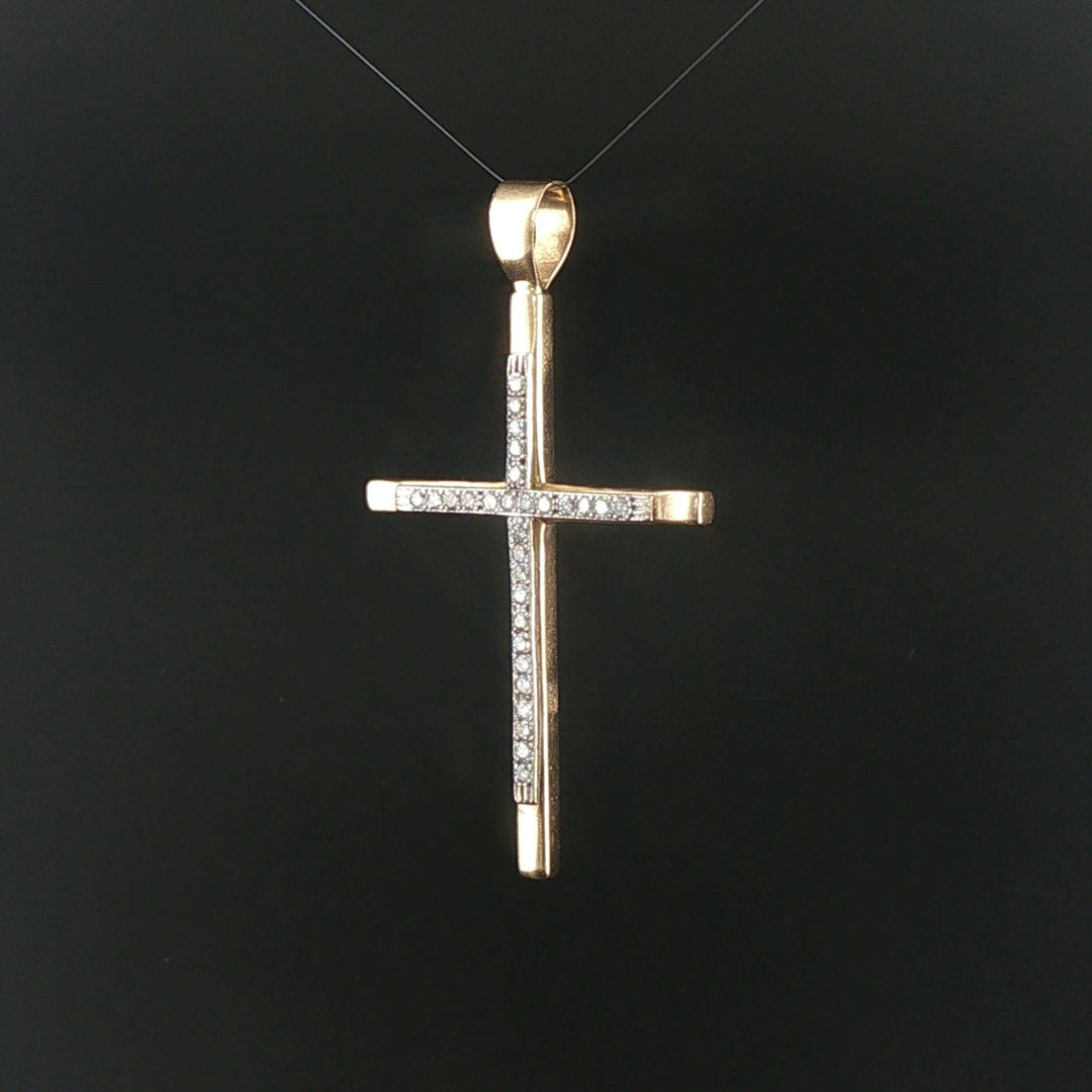 14k Yellow Gold and  0.80cttw Diamond 16.5g Solid Heavy Large Cross Pendant 2.5"