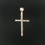 14k Yellow Gold and  0.80cttw Diamond 16.5g Solid Heavy Large Cross Pendant 2.5"