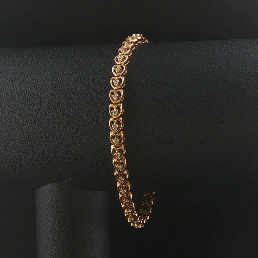 14k Yellow Gold and Diamond Vintage Heart Link Bracelet 7"