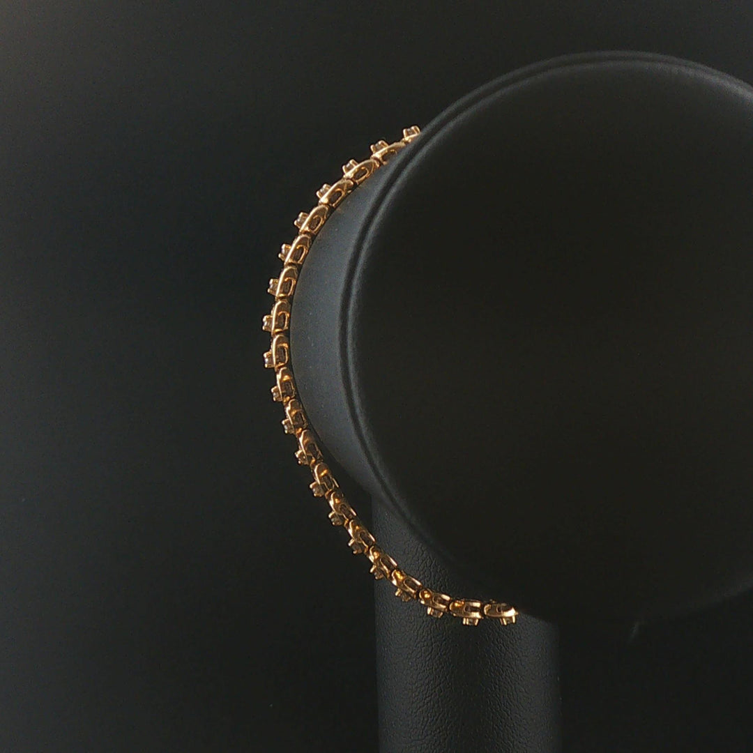 14k Yellow Gold and Diamond Vintage Heart Link Bracelet 7"