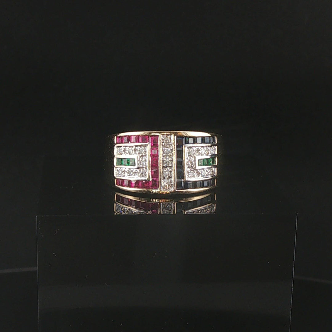 14k Yellow Gold Sapphire Ruby Emerald and Diamond Ring Size 6