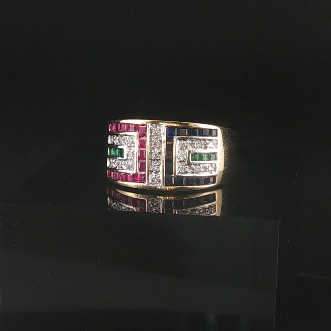 14k Yellow Gold Sapphire Ruby Emerald and Diamond Ring Size 6