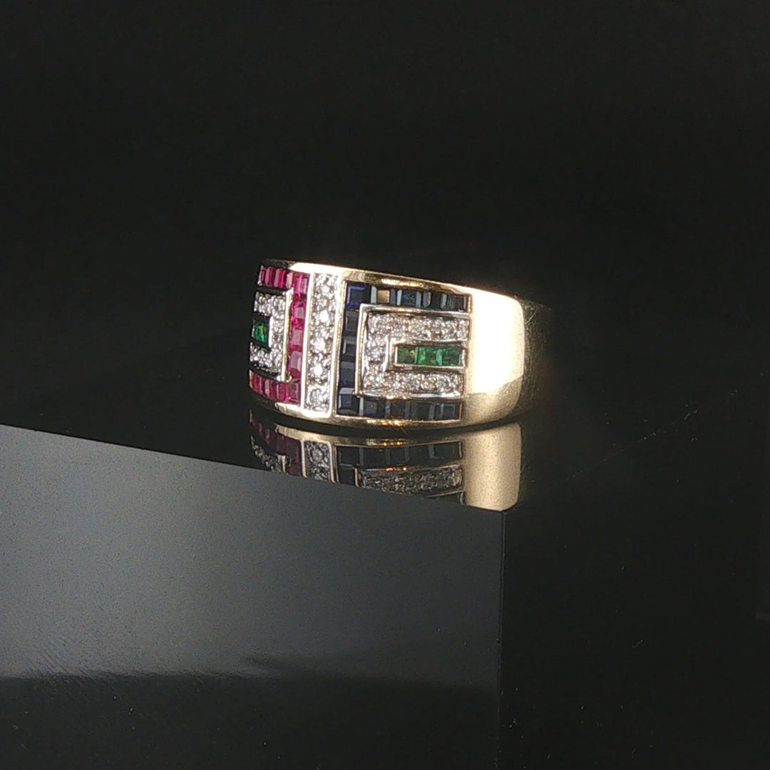 14k Yellow Gold Sapphire Ruby Emerald and Diamond Ring Size 6