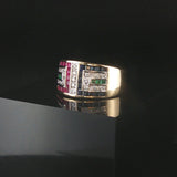 14k Yellow Gold Sapphire Ruby Emerald and Diamond Ring Size 6