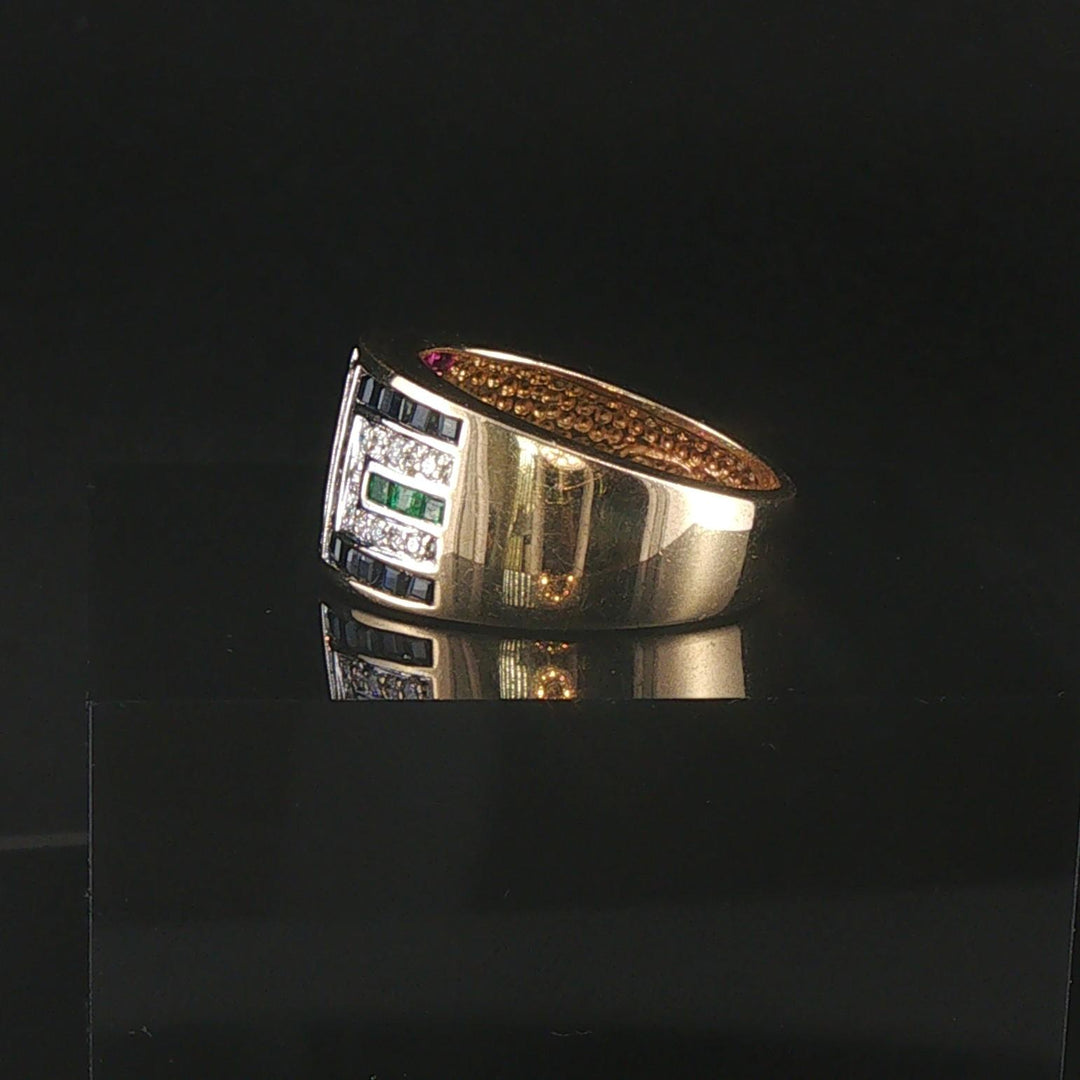 14k Yellow Gold Sapphire Ruby Emerald and Diamond Ring Size 6