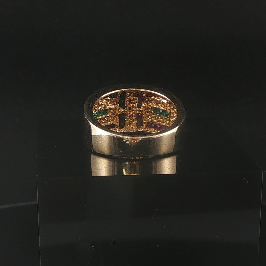 14k Yellow Gold Sapphire Ruby Emerald and Diamond Ring Size 6