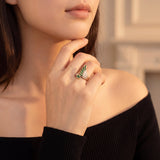 14k Yellow Gold Emerald and Diamond Ladies Bypass Ring Size 6.75
