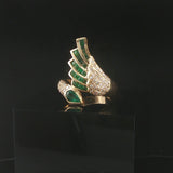 14k Yellow Gold Emerald and Diamond Ladies Bypass Ring Size 6.75