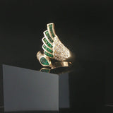 14k Yellow Gold Emerald and Diamond Ladies Bypass Ring Size 6.75