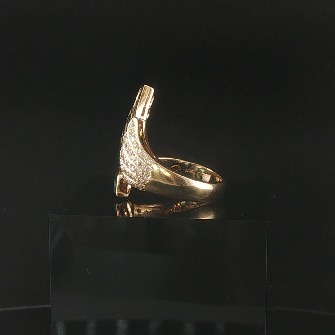 14k Yellow Gold Emerald and Diamond Ladies Bypass Ring Size 6.75