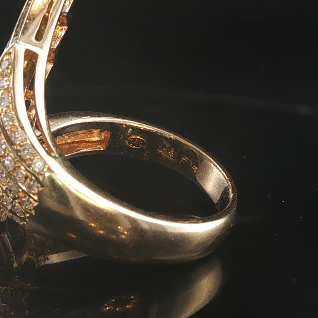14k Yellow Gold Emerald and Diamond Ladies Bypass Ring Size 6.75