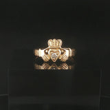 14k Yellow Gold and 0.05ct Diamond Solid Claddagh Ring Size 9