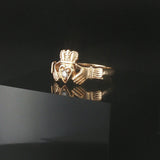 14k Yellow Gold and 0.05ct Diamond Solid Claddagh Ring Size 9