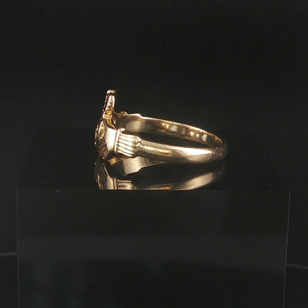 14k Yellow Gold and 0.05ct Diamond Solid Claddagh Ring Size 9