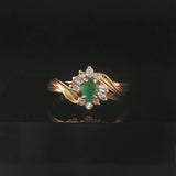 14k Yellow Gold Emerald and Diamond Ladies Vintage Ring Size 6.5
