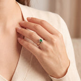 14k Yellow Gold Emerald and Diamond Ladies Vintage Ring Size 6.5