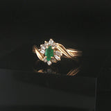 14k Yellow Gold Emerald and Diamond Ladies Vintage Ring Size 6.5