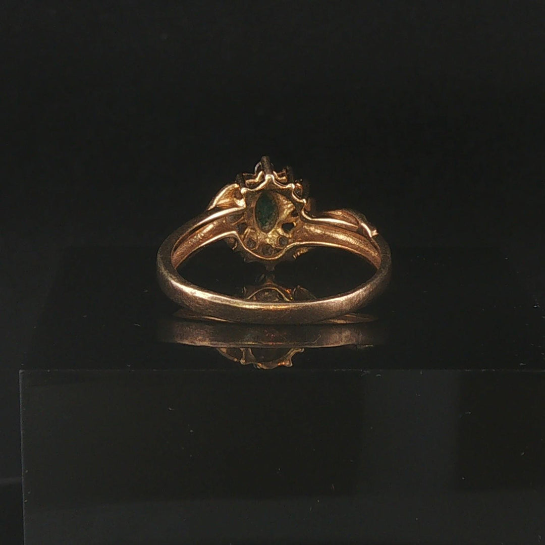 14k Yellow Gold Emerald and Diamond Ladies Vintage Ring Size 6.5