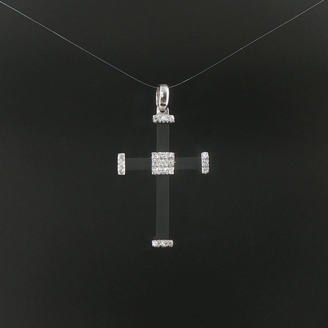 18k White Gold 0.25cttw Diamond and Rubber Cross Pendant 1.5"