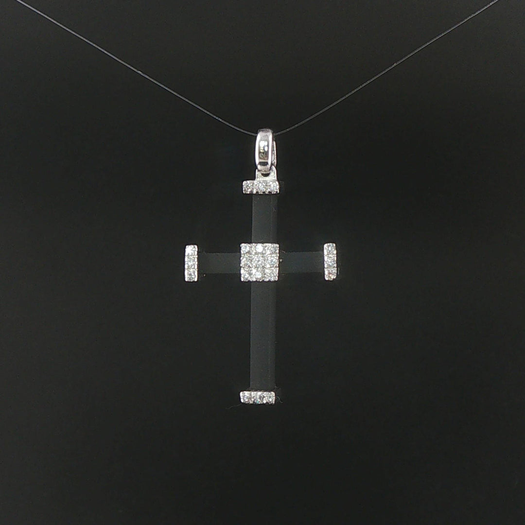 18k White Gold 0.25cttw Diamond and Rubber Cross Pendant 1.5"