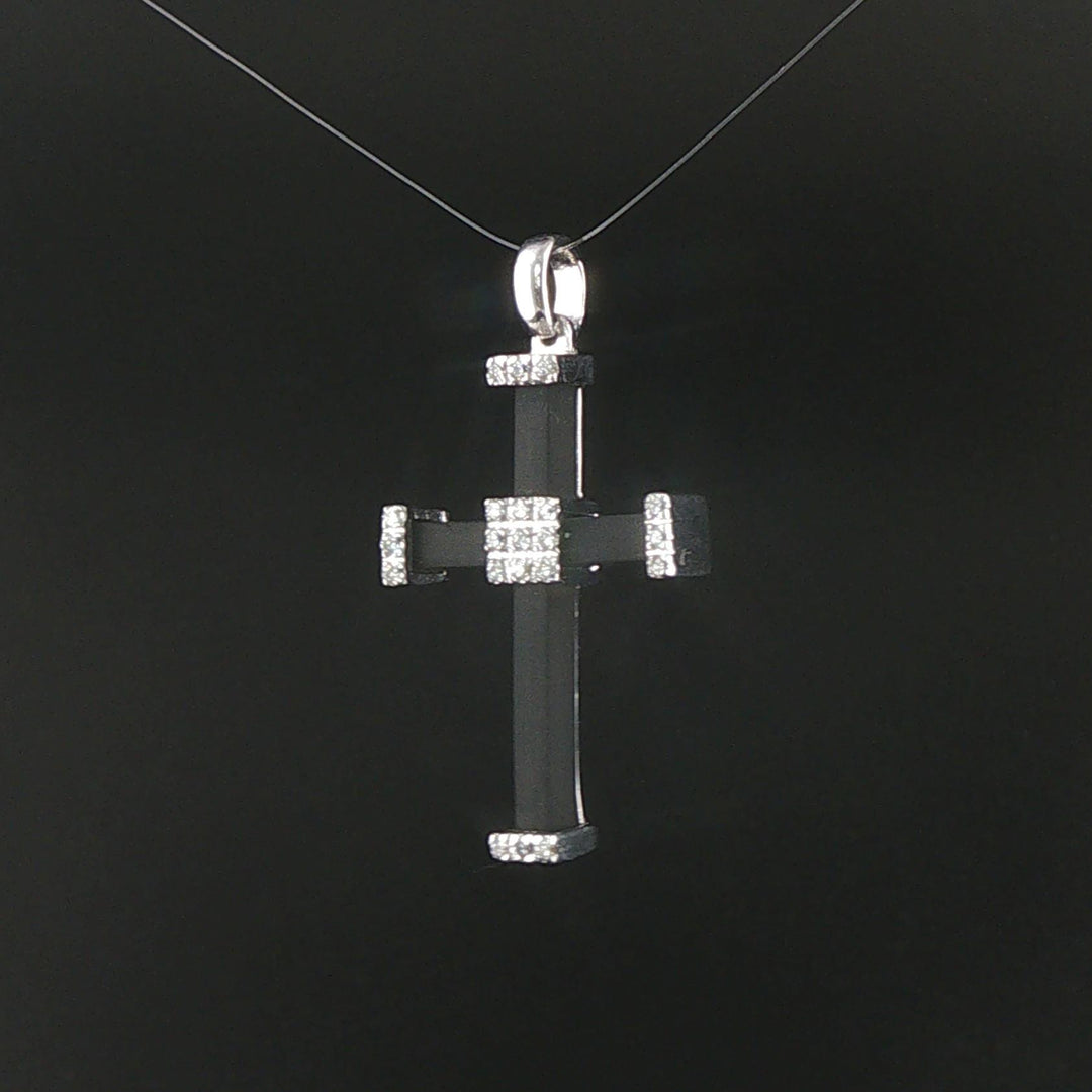 18k White Gold 0.25cttw Diamond and Rubber Cross Pendant 1.5"