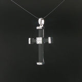18k White Gold 0.25cttw Diamond and Rubber Cross Pendant 1.5"