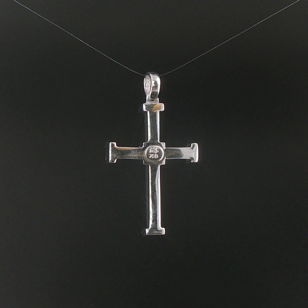 18k White Gold 0.25cttw Diamond and Rubber Cross Pendant 1.5"