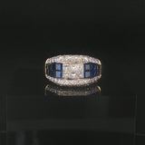 18k Yellow Gold Blue Sapphire and 1cttw Diamond Heavy Vintage Ring Size 6.5