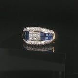 18k Yellow Gold Blue Sapphire and 1cttw Diamond Heavy Vintage Ring Size 6.5