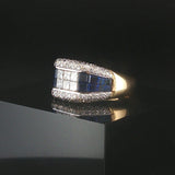 18k Yellow Gold Blue Sapphire and 1cttw Diamond Heavy Vintage Ring Size 6.5