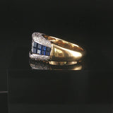 18k Yellow Gold Blue Sapphire and 1cttw Diamond Heavy Vintage Ring Size 6.5