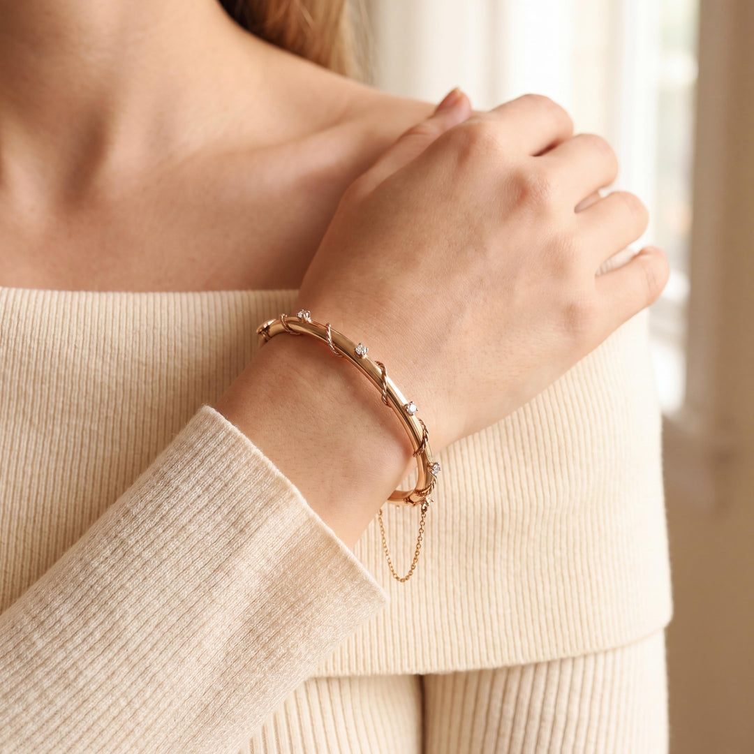 14k Yellow Gold and 0.50cttw Diamond Vintage Bangle Bracelet 6.75"