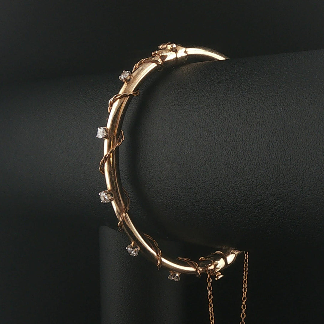 14k Yellow Gold and 0.50cttw Diamond Vintage Bangle Bracelet 6.75"