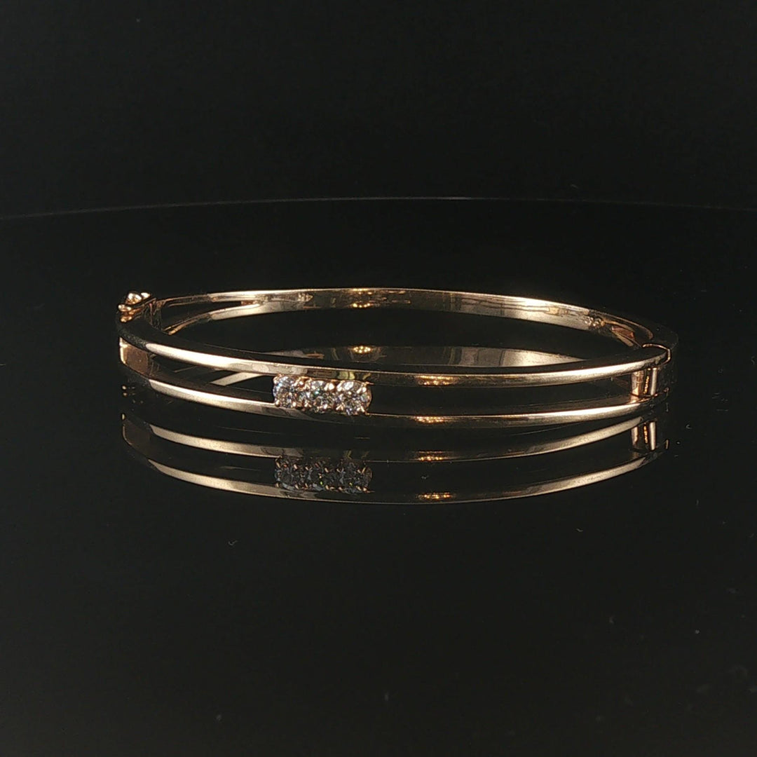 14k Yellow Gold and 0.45cttw Three Diamond Heavy 25.5g Bangle Bracelet 7"