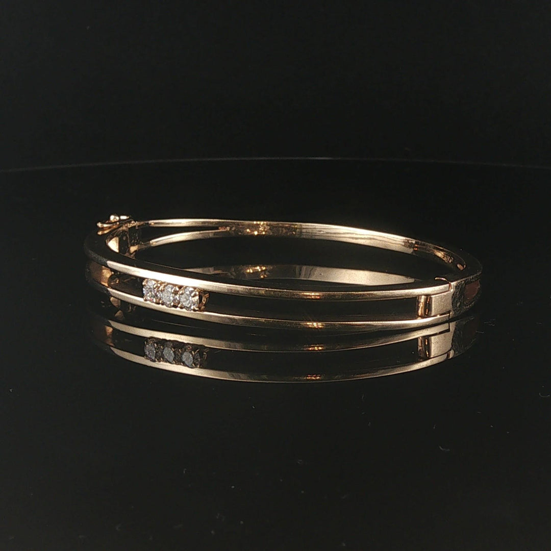 14k Yellow Gold and 0.45cttw Three Diamond Heavy 25.5g Bangle Bracelet 7"