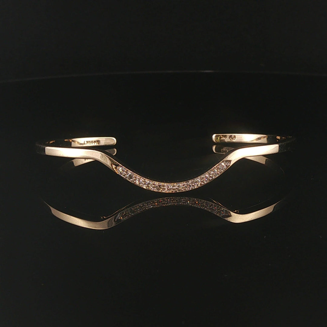 14k Yellow Gold and 0.35cttw Diamond Solid Curved Cuff Bracelet 6.25"