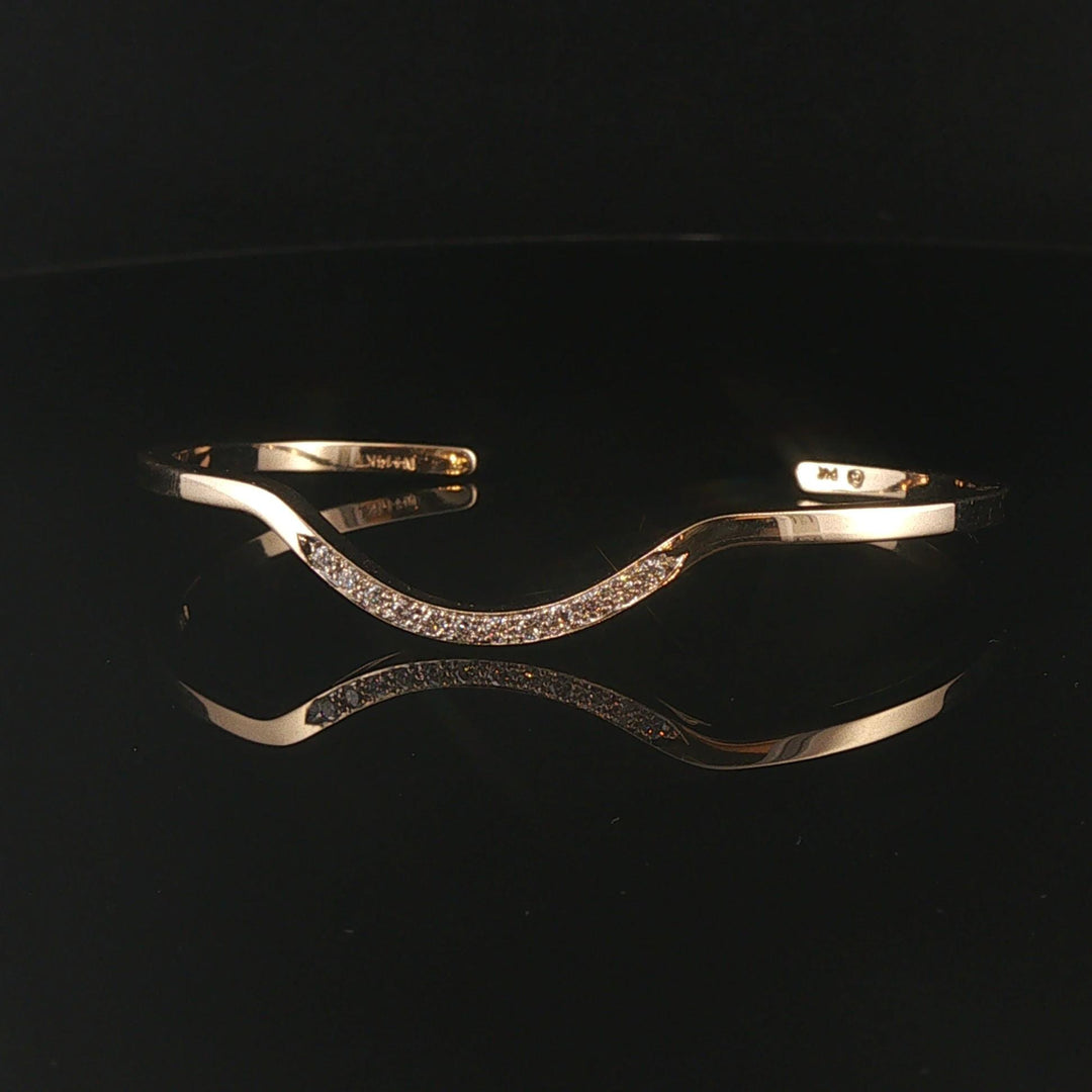 14k Yellow Gold and 0.35cttw Diamond Solid Curved Cuff Bracelet 6.25"