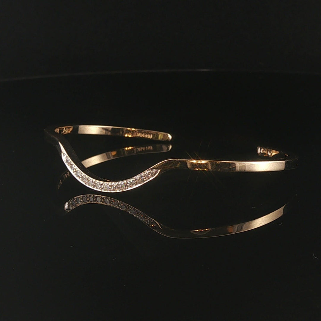 14k Yellow Gold and 0.35cttw Diamond Solid Curved Cuff Bracelet 6.25"