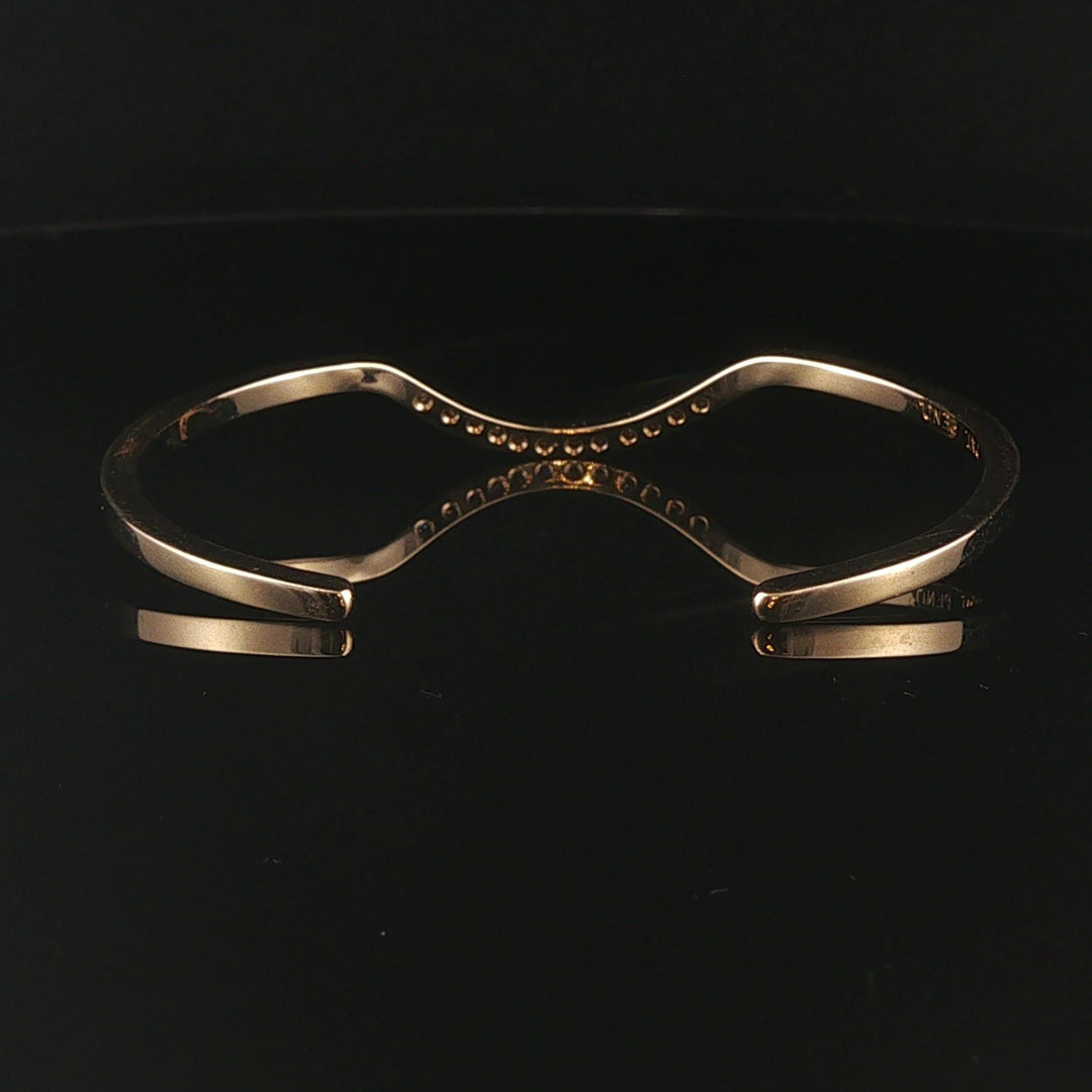 14k Yellow Gold and 0.35cttw Diamond Solid Curved Cuff Bracelet 6.25"
