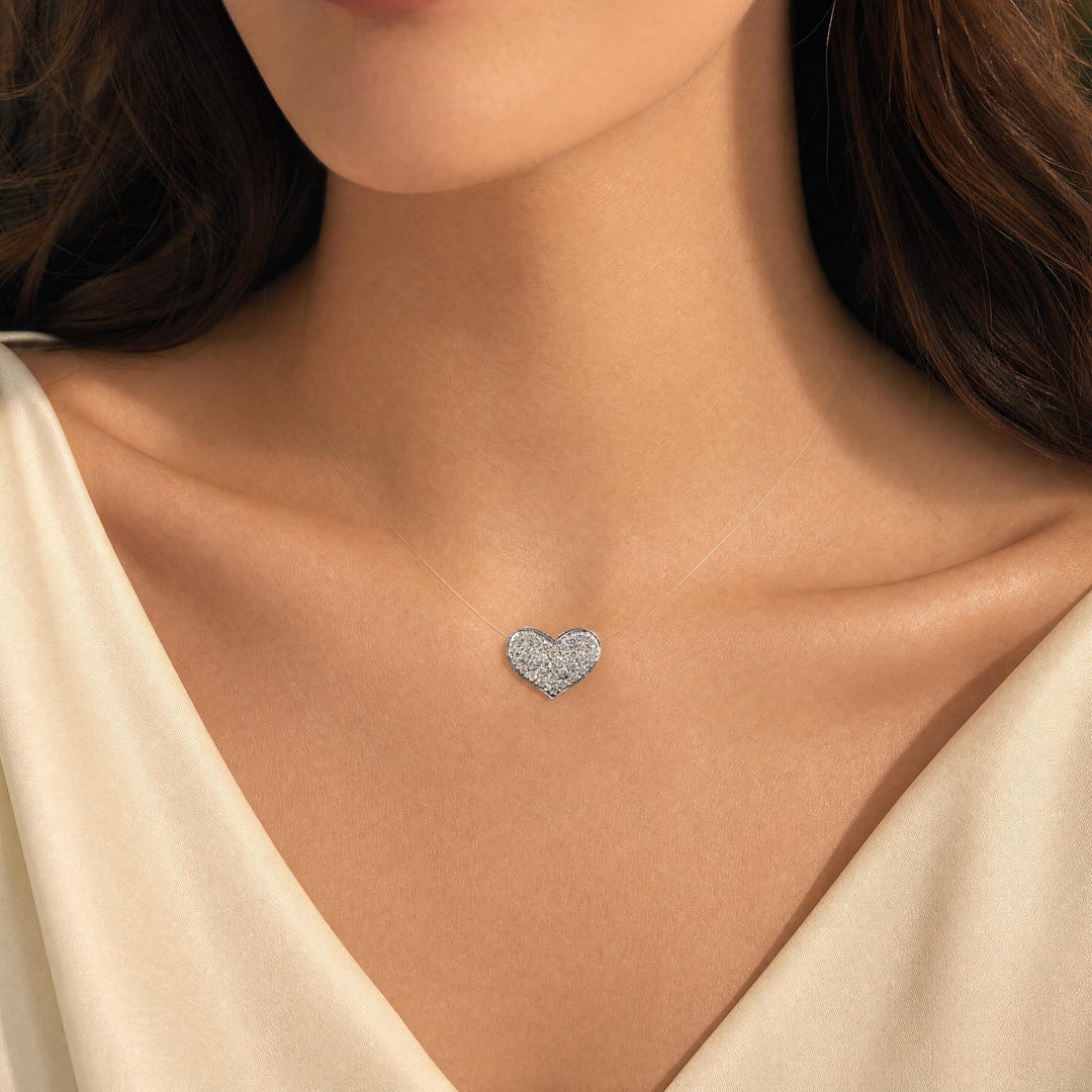 18k White Gold and 0.50cttw Pave Diamond Heart Slide Pendant