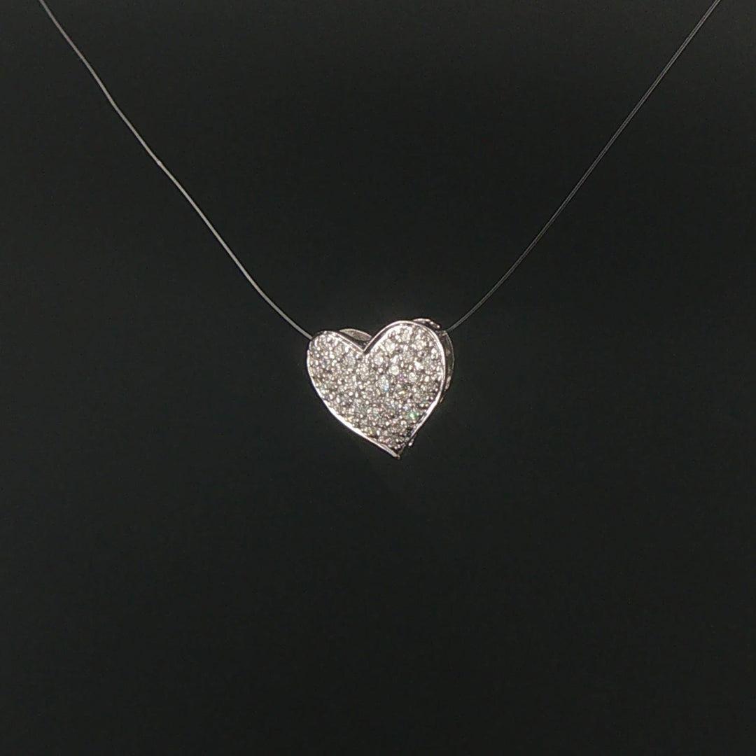 18k White Gold and 0.50cttw Pave Diamond Heart Slide Pendant