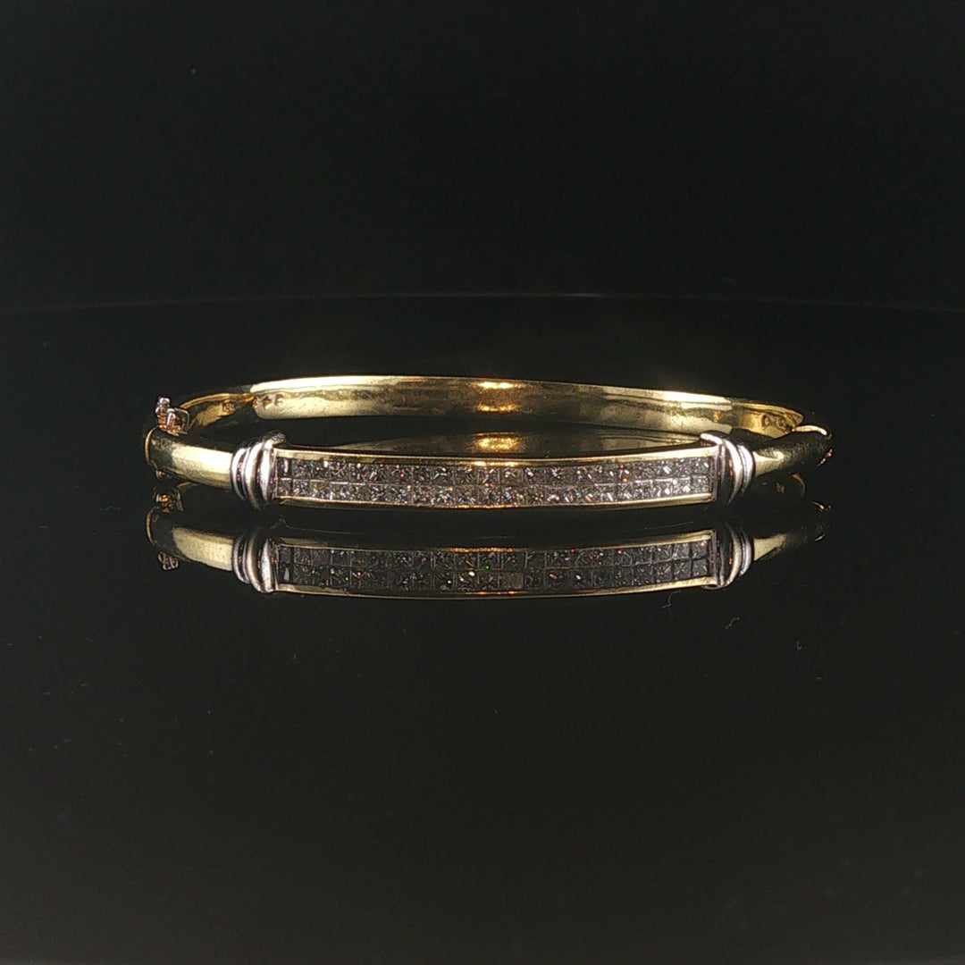 18k Yellow and White Gold 2.41cttw Diamond Heavy 23.7g Bangle Bracelet 6.75"