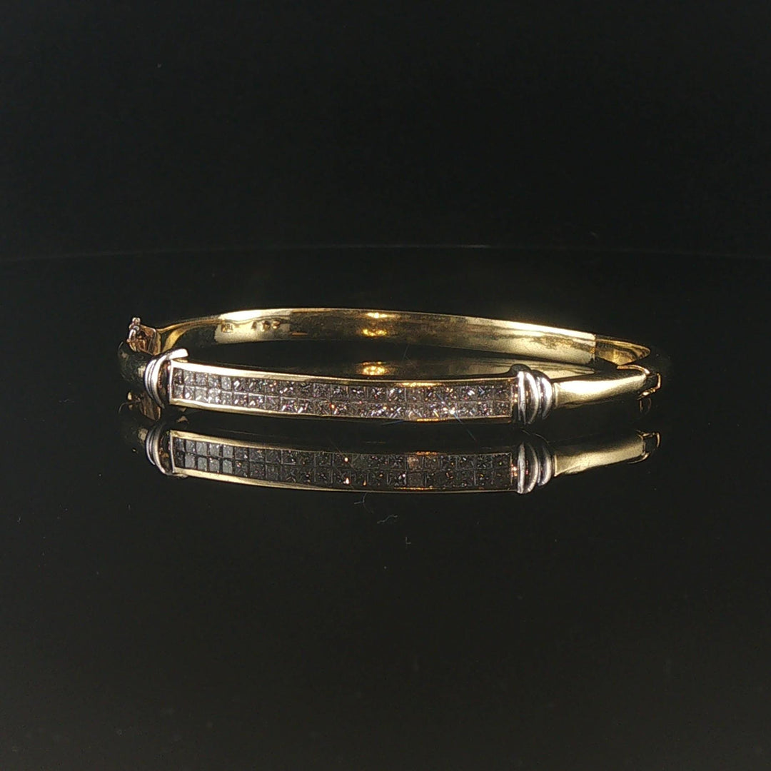 18k Yellow and White Gold 2.41cttw Diamond Heavy 23.7g Bangle Bracelet 6.75"