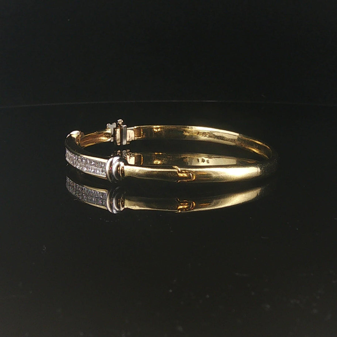18k Yellow and White Gold 2.41cttw Diamond Heavy 23.7g Bangle Bracelet 6.75"