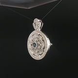 14k White Gold Blue Sapphire and Diamond Vintage Locket Pendant 1.25"