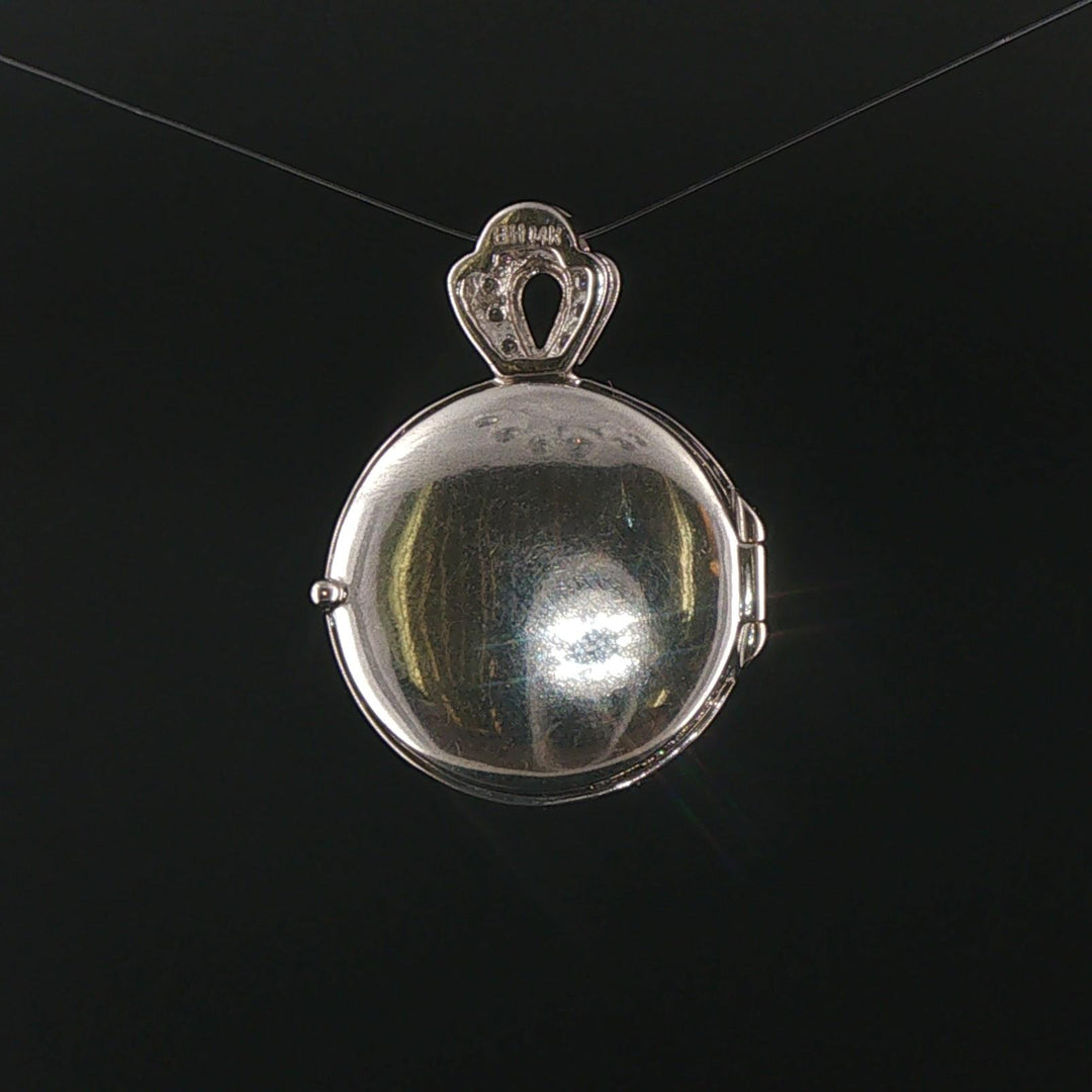 14k White Gold Blue Sapphire and Diamond Vintage Locket Pendant 1.25"